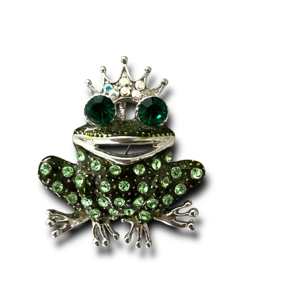 Crystal Rhinestone Frog Prince Brooch